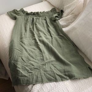 Green Cotton Off-the-Shoulder Anthropologie Dress